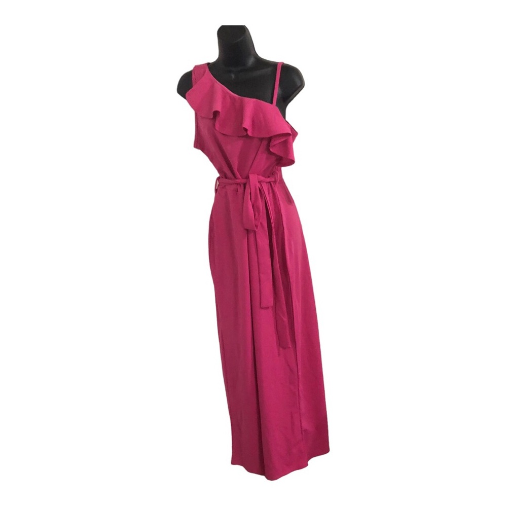 Pink One shoulder ruffled front belted jumpsuit size XL new